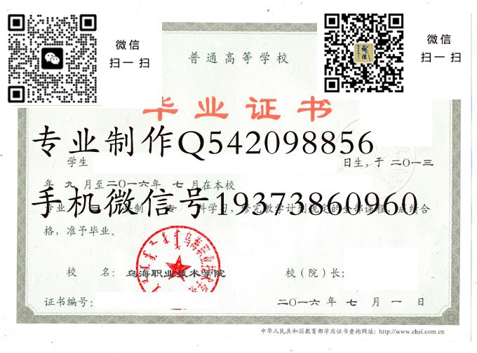 乌海职业技术学院毕业证样本2016年全日制大专毕业证图片